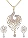 Swasti Peacock Shaped Zircon CZ Fashion Jewelry Set Pendant Earrings with Chain 3.5 INCHES