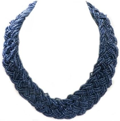 Fashion Navy Blue Beaded Braided Necklace Women's Girl's Gift For Her