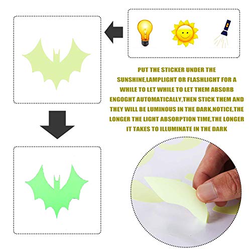 47Pcs Halloween Glow in The Dark Window Decals Luminous Stickers Glasses Stickers Bat Wall Stickers Night Glow Decals Halloween Theme Party Decoration