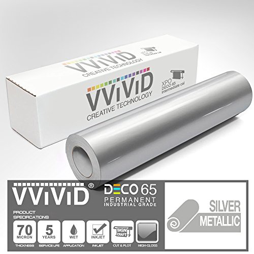 VViViD Silver Metallic Gloss DECO65 Permanent Adhesive Craft Vinyl for Cricut, Silhouette & Cameo (7ft x 11.8" Roll)