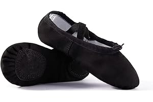 TIEJIAN Canvas Ballet Shoes for Girls, Dance Practice Slippers Split Soft Leather Flat Shoes(Toddler/Little Kid/Big Kid)