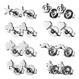 8 Pairs Assorted Wholesale Lot Cute Stainless Steel Stud Earrings, Hypoallergenic, Nickel-free, Lead-free (01. 4mm, Steel)
