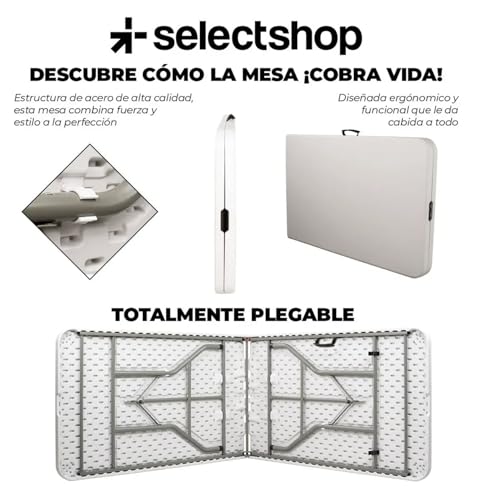 SELECTSHOP Mesa Plegable 2.40 Metros Comedor para Jardin Plegable De Plastico Resistente Tipo Portafolio Mesa de Trabajo Multiusos Comedor Grande para Jardin