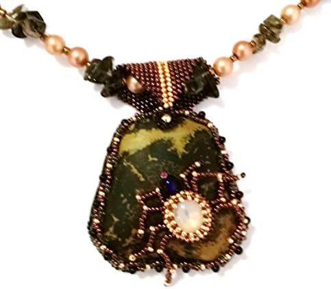 Beadwoven Jasper with White Spider Necklace