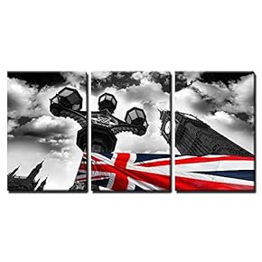 Big Ben with Flag of England London UK x3 Panels