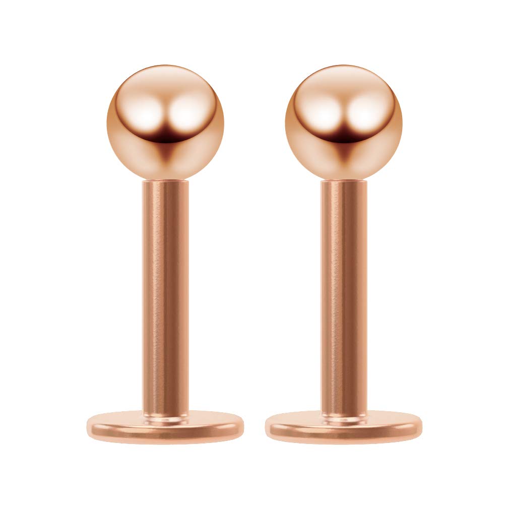 2pc Rose Gold Labret Bar 16g 1.2mm Lip Ring 6mm Stainless Steel Gauge Pretty Piercing Earrings For Women