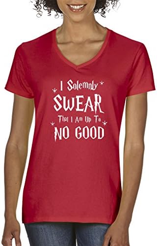 allwitty 1062 - Women's V-Neck T-Shirt I Solemnly Swear That I Am Up To No Good Small Red