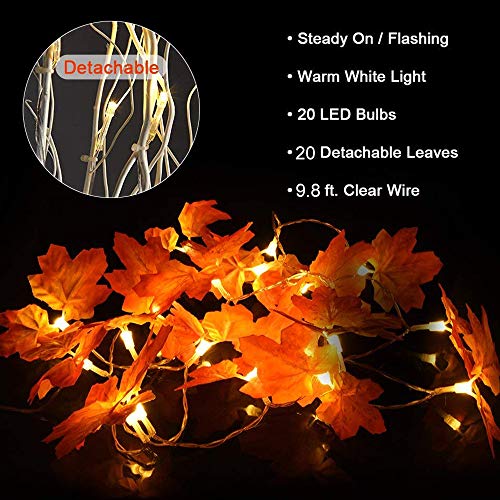 5 Pack Fall Maple Leaves String Light, 50 Feet 100 LED Light Fall Wreath Garland Decorations for Party Halloween Thanksgiving Harvest Autumn Indoor Outdoor Home Patio Garden Battery Powered by Qiwoo