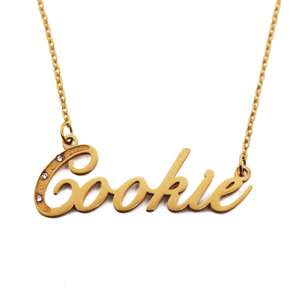 Cookie Italic Personalised Name Necklace With Cubic Zirconia Gold Plated, Custom Dainty Name Pendants, Jewellery for Ladies, Girlfriend, Mother, Sister, Friends