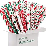 Paper Straws Christmas 100-Pack Biodegradable, 7.75 Inches, Stripe Paper Straws, Red, Green, Dot, Bulk, Snow, Christmas Paper