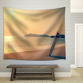 Old Photo of Surfboard on The Wild Beach of Hawaii, US - Fabric Wall Tapestry Home Decor - 51x60 inches