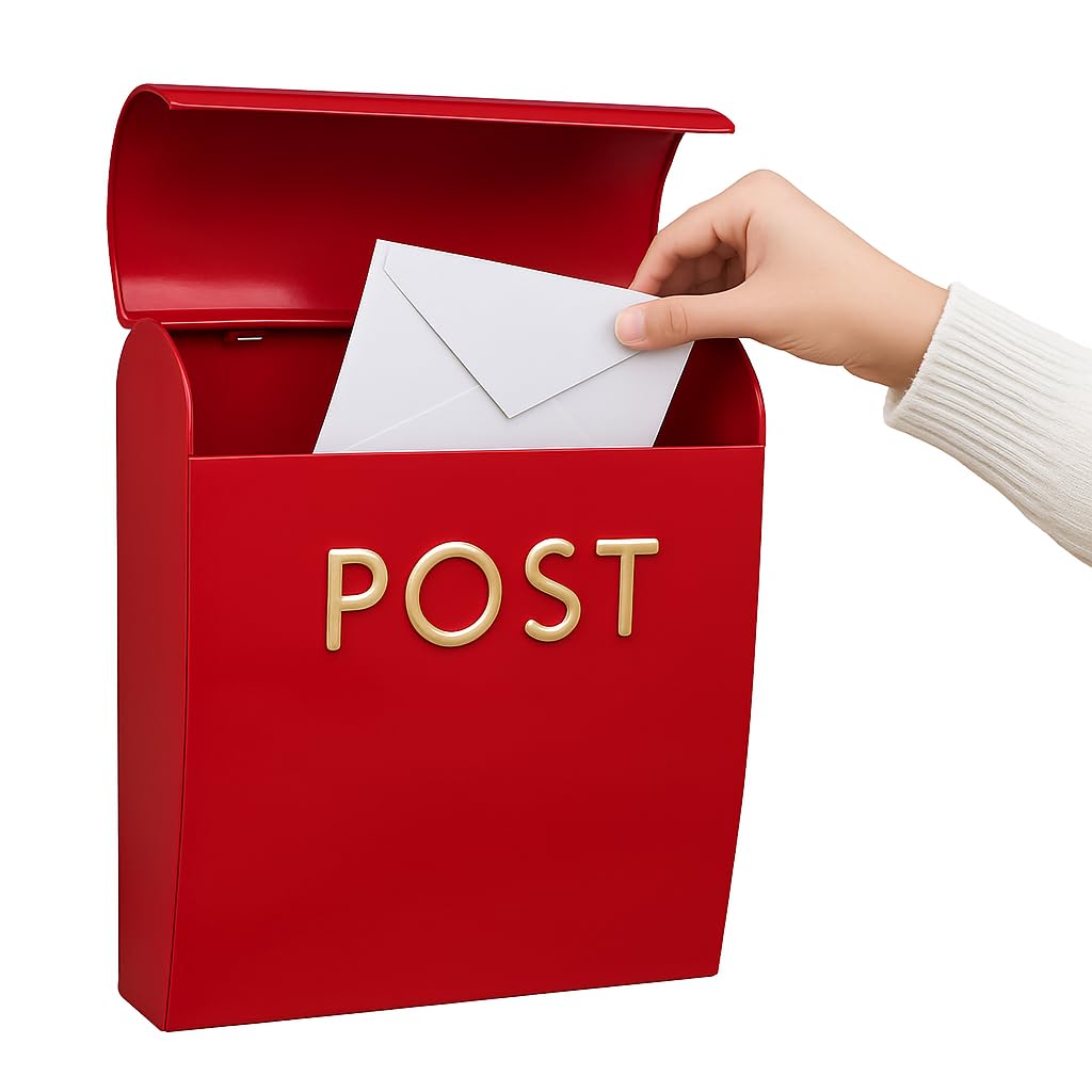 Assorted Collections Red Post Box Wall Mounted Letterbox with Easy Access No Lock for Outdoor Use Weatherproof And Durable Mailbox Easy Installation, Strong Construction Perfect for Homes and Offices