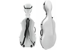 WUQIMUSC Carbon Fiber Cello Case 4/4, Durable Hard Shell Cello Case with Wheels, Backpack Straps & Padded Handles, 3.8kg, Durable Stylish Design for Travel (White)