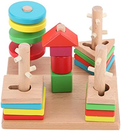Stacking Baby Toys Kids Toys Colorful Wooden Building Blocks Column Baby Geometry Cognitive