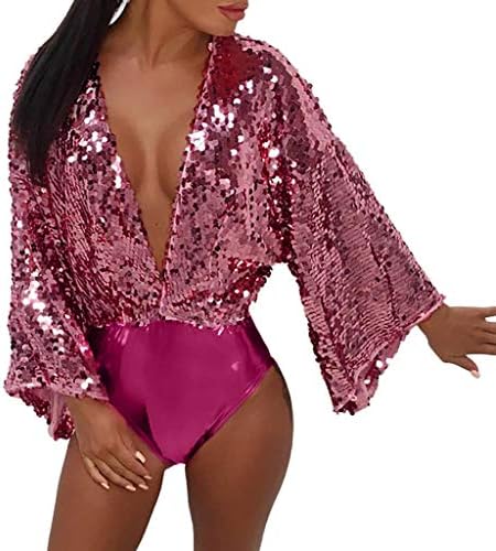 Women Jumpsuit, Caopixx Women's Deep V Neck Long Sleeve Sequin Party Bodycon Clubwear Playsuit