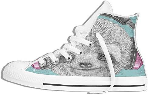 Ongyeyuan DJ Sloth Portrait With Headphones Funny Modern Character Cool Cute Smiling High Top Classic Casual Canvas Fashion Shoes 42