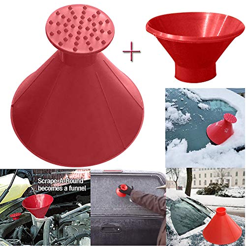 Highpot Scrape A Round, 3 in 1 Ice Scraper Car Snow Brush Windshield Snow Removal Tool +Funnel (Red)
