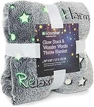 liderstar Glow in The Dark Throw Blanket,Super Soft Fuzzy Fluffy Plush Fleece,Decorated with Stars and Words o