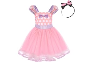 IBTOM CASTLE Girls' Polka Dots Princess Party Cosplay Pageant Fancy Costume Tutu Birthday Dress up+Ears Headband