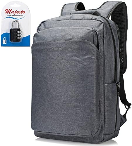 Ruggan Laptop Backpack for 17 Inch Notebook for Business Travel and Commute with Bottle Holders and a Lot of Pockets Water Resistant Padded Ergonomic Light Professional Dark Grey plus Padlock Bundle
