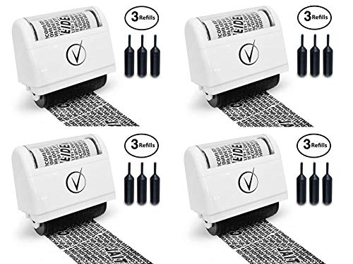 Vantamo Identity Theft Protection Roller Stamp Wide Kit, Including 3-Pack Refills - for Secure Confidential ID Blackout Security, Anti Theft and Privacy Safety (4-Pack White)