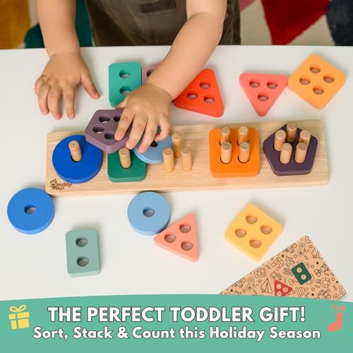 Soneo Wooden Sorting & Stacking Toy, 4 Geoetric Shape Sorter Toys For...