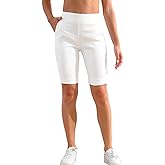 JAMfit Women's Pull-On Bermuda Shorts Stretch High Waist 10" Inseam Dressy Summer Casual Athletic Shorts with Pockets