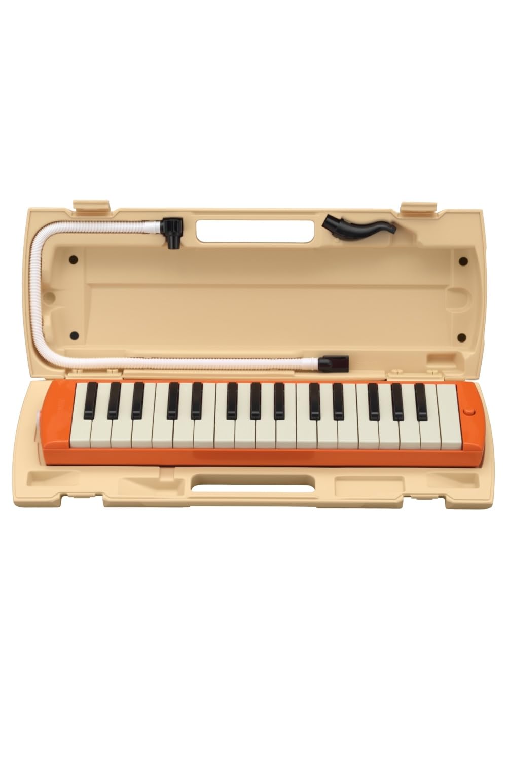 ヤマハ YAMAHA ピアニカ 鍵盤ハーモニカ 32鍵 オレンジ P-32EO 食品衛生法準拠 子どもたちの使い勝手を追求 同系色のプラスチック製ハードケース 演奏用パイプ 吹き口商品画像