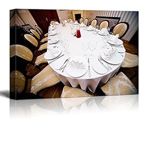 Banquet Table with Dishes and Utensils Wall Decor Wood Framed