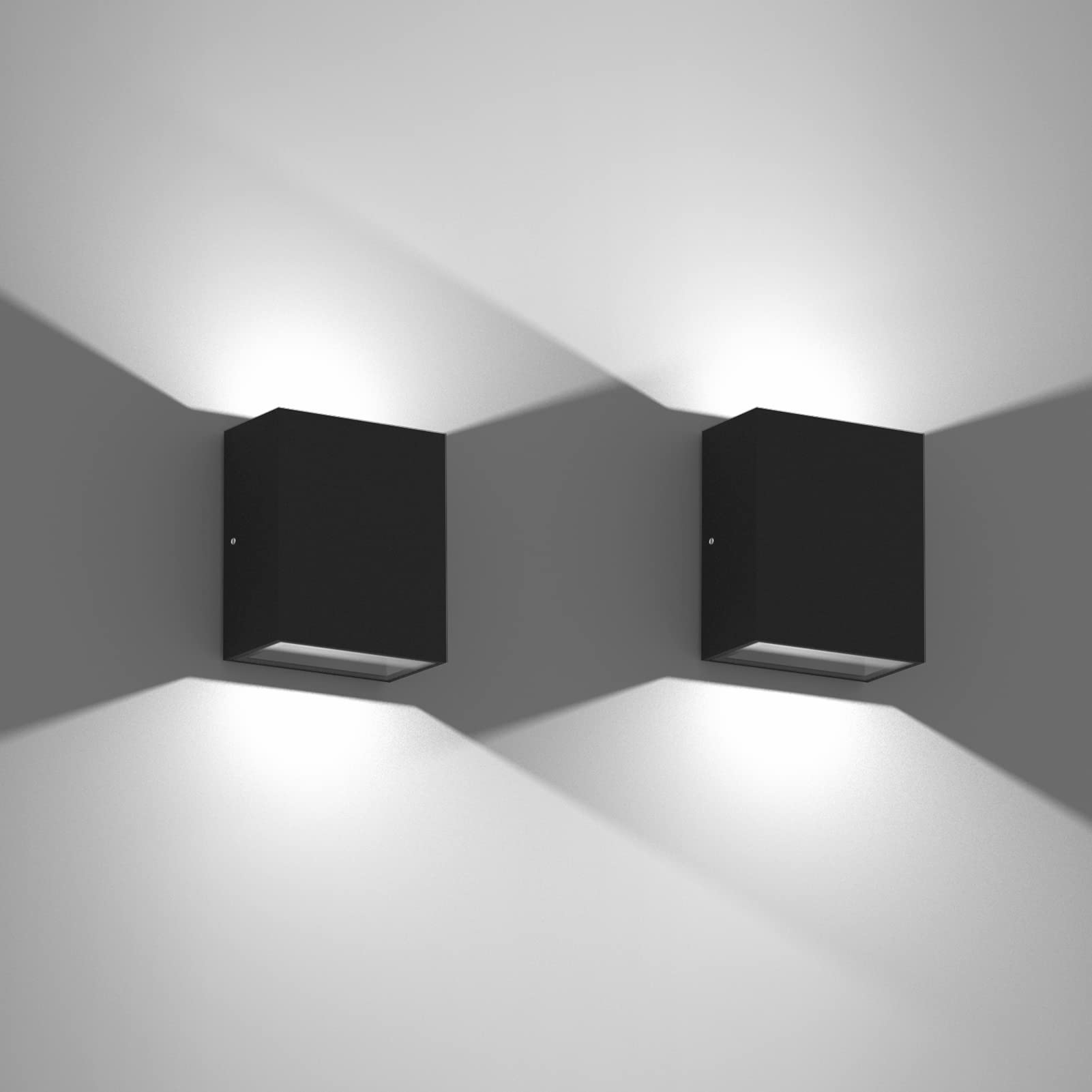 Klighten 2 Pcs LED Wall Lights 7W Outdoor Indoor Waterproof IP65, Up Down Aluminum Outside Light, Wall Lamps for Living Room Bedroom Garden Entrance, 500 Lumen, Cold White 6000K, Black