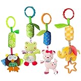 Katedy Toy 4 Packs Rattle Cat Seat Hanging Bell for Newborn Toddlers Playing Handbells Use for Baby Car Crib Stroller Adorable Animal Wind Chime for Tag Along Travel