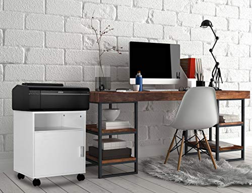 eMerit Wood Printer Fax Stand Work Storage Cart with Wheels for Home Office,White