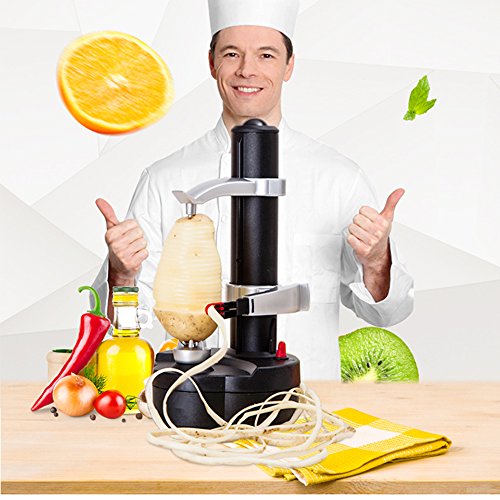 SUPOW Rapid Peeler, Potato Peeler Electric Auto Rotating Apple Vegetable Fruit Peeler Stainless Steel Kitchen Peeling Tool（Black） - Thumbnail 6