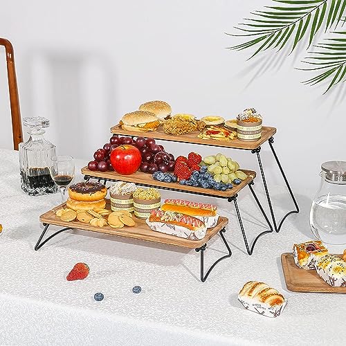 Hcosmy Eco-Friendly Food Platter Serving Tray - 3-Tier Cupcake Stand - Acacia Wooden Towers Dessert Table Display Set, Appetizers, Snack, Desserts, Cake Serving Tray for Family Parties, Gatherings