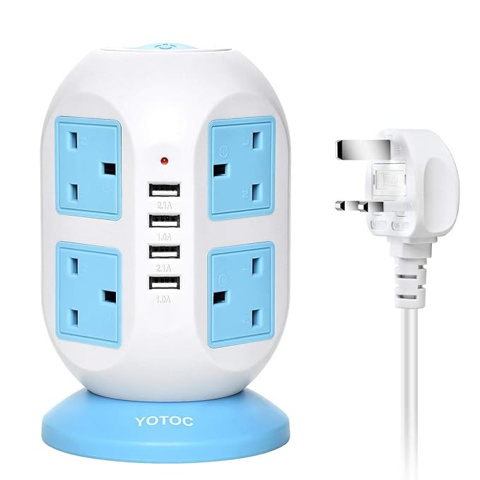 Extension Lead,YOTOC 8 Way Outlet Surge Protector Multi Plug Tower