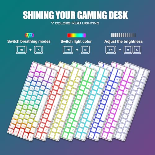 RedThunder 60% RGB Gaming Keyboard and Mouse Combo,UK Layout Ultra Compact Backlit Mini Keyboard, Lightweight 7200 DPI Cellular Optical Mouse, Portable Wired Gaming Set for PC PS5 Gamers (White)