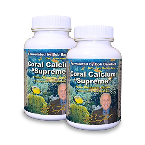 Bob Barefoot Coral Calcium Supreme 1000mg - 2 Bottles - 90 Caplets Each - New Improved Formula - Made From Pure Marine Grade Okinawa Coral Calcium - With Essential Vitamins + 75 Trace Minerals