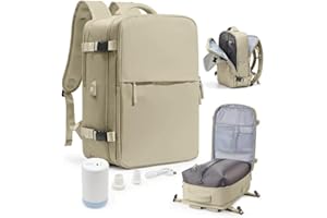 WONHOX Vacuum Seal Travel Backpack with Air Pump,Compression Vacpack Waterproof Carry On Backpack for Travel Women Men with Vacuum System,Airlines Approved Daypack Laptop Space Saver Bags,Khaki