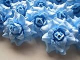 (24) Silk Sky Blue Roses Flower Head - 1.75