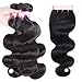 8A (18 20 22 with16 closure Natural Color) brazilian body wave with closure Brazilian Virgin Body Wave Hair 3 Bundles with Three Part Closure 100% Unprocessed Human HaIr Bundles Very Soft