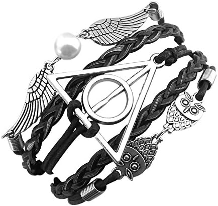 YBpineer Vintage Leather Rope Deathly Hallows Bracelets Hand Weave Multilayer Retro Bracelets for Movie Fans