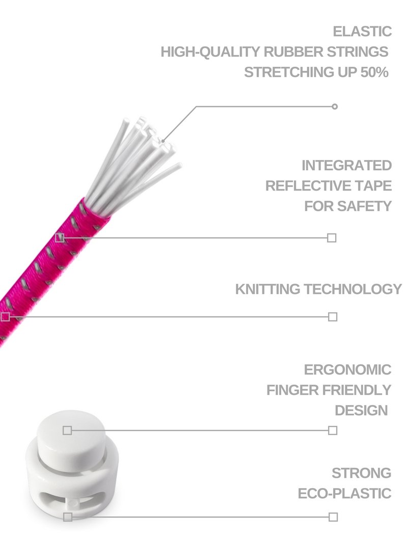 SuperLaces No Tie Shoelaces, Reflective,Elastic