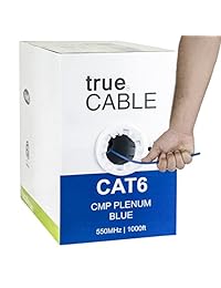 truecable Plenum CAT6 (CMP), 1000 ft, Azul, Bulk Cable de Ethernet, 23 AWG 4 PR, par trenzado sin blindaje (UTP), sólido de cobre desnudo, 550 MHz, ETL disponible