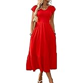 BARASA Womens Maxi Dress 2026 Summer Casual Ruffle Sleeve V Neck A Line Flowy Tiered Boho Beach Sundresses with Pockets