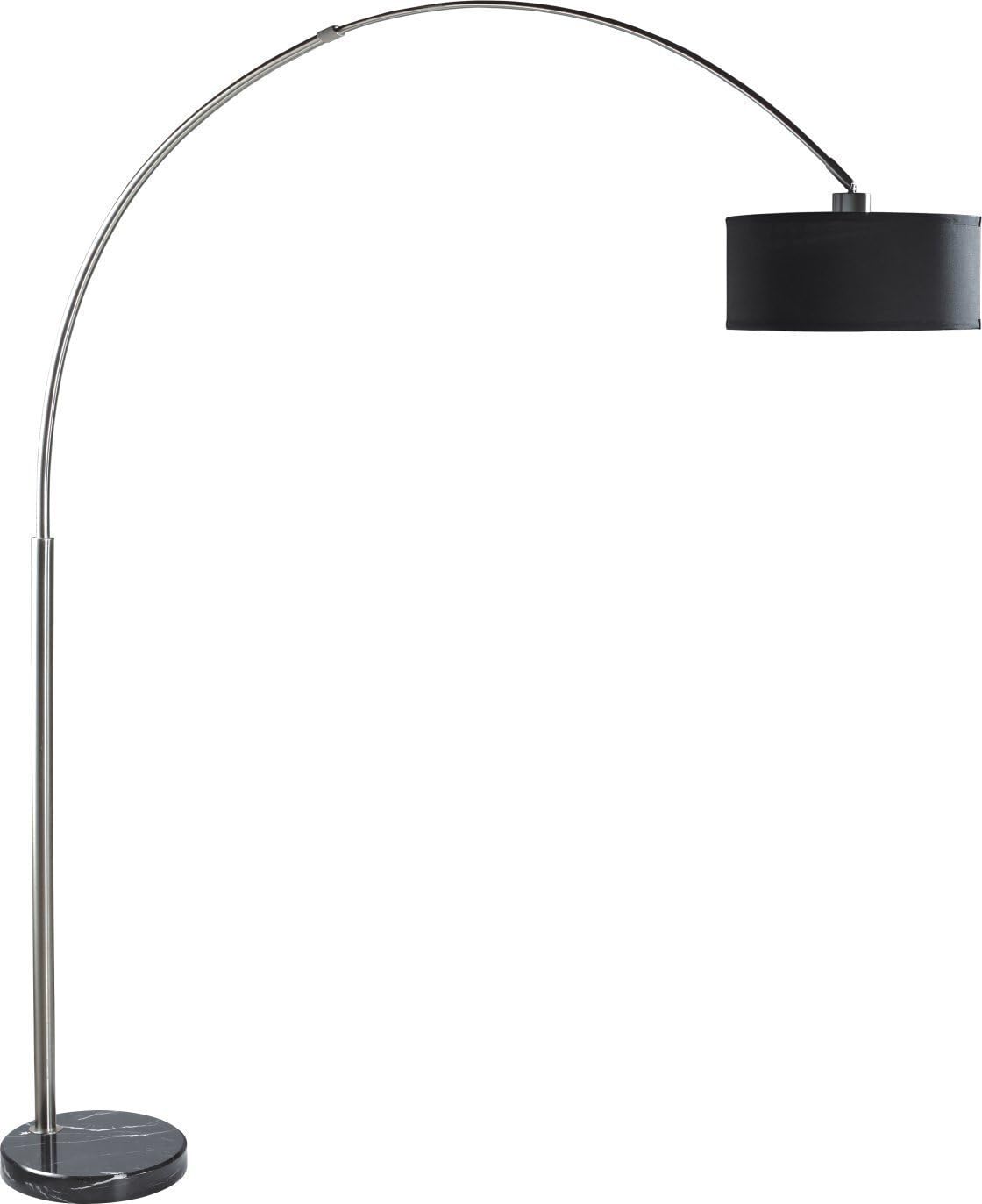 Lamps Co - 81"H Black/Brush Steel Adjustable Arching Floor Lamp with Black Marble Base