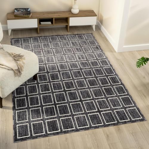 LUXE WEAVERS Modern Geometric Grid Black 5x7 Area Rug, Bedroom Carpet