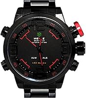 Pupug.TM Weide Mens Red Theme Black Dial Dual Time Display Wrist Watch WH2309BR