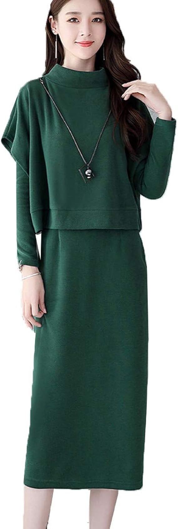 Amazon Jinpin レディース ワンピース 2点セット セットアップ トップス カバー アンサンブル ドレス ニット セーター スカート セット アウター マキシ セパレート ロング 長袖 カジュアル ストレッチ フォーマル 通勤ol 結婚式 ワンピース チュニック 通販