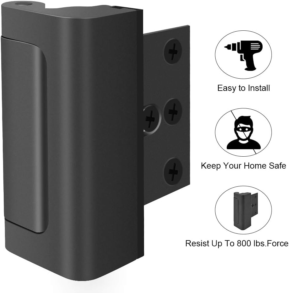 Home Security Door Lock, Childproof Door Reinforcement Lock with 3" Stop 4 Screws Withstand 800 lbs for Inward Swinging Door, Upgrade Night Lock to Defend Your Home (Black-1 Pack)