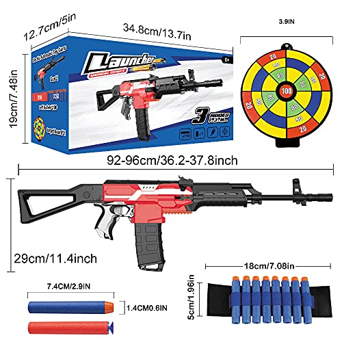 Pistola Giocattolo per Nerf, Elettrico Pistole con 100 Dardi, Bersaglio, Polsino e Batteria Ricaricabile, Pistola Blaster 3 modalità 3 velocità, Regalo per Bambini/Ragazzo/Ragazza/Adulti